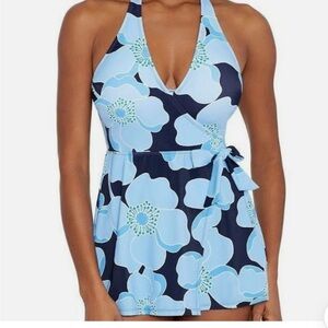 DRAPER JAMES RSVP Make It Poppy Faux-Wrap Halter Swimdress